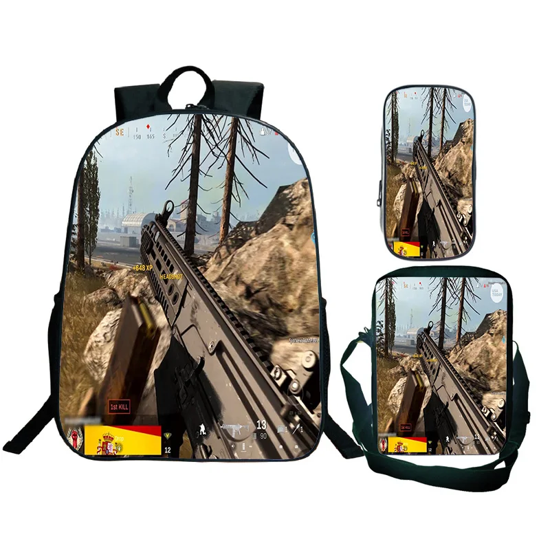 Mochila escolar 3D Call Of Duty Warzone para niños y niñas, bolso de hombro impermeable, estuche para bolígrafos, mochila de viaje, 3 unids/set