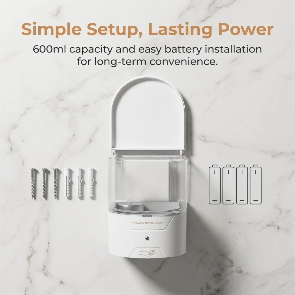 

Refillable ABS Sensor Soap Dispenser 600ml Capacity Automatic Liquid Dispenser Wall Mounted White Soap Machine Commercial