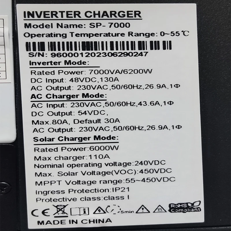 Imagem -02 - Inversor Solar Híbrido Pure Sine Fotovoltaica Inversor Off Grid Controlador de Carga Solar Embutido 110a Mppt 6.2kw 48v 220vac 6.2kw