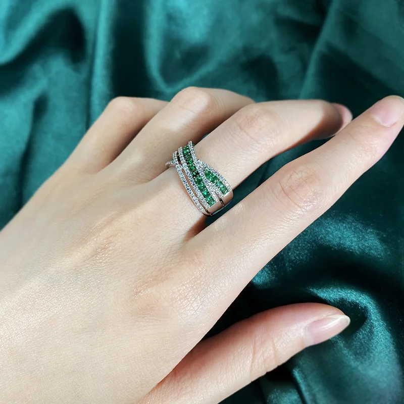 Original Real S925 Sterling Silver Emerald Wedding Ring for Women Wife Girl Lady Anniversary Gift