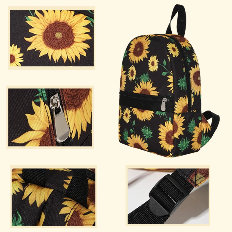 1pc Sunflower Flower Nylon Backpack Large Capacity Daily Commuting Storage Bag Can Hold Water Cups, Books, Clothing, Etc