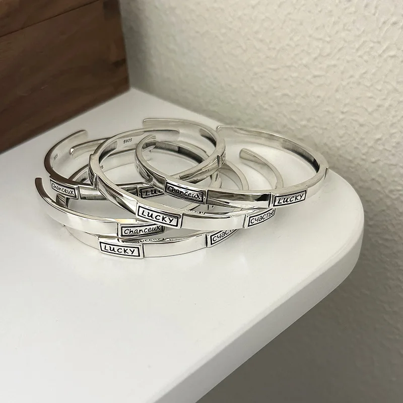 

925 Sterling Silver Lucky Heavy Work Bracelet for Women Fashion Retro Desing Jewelry Birthday Gift Wholesale