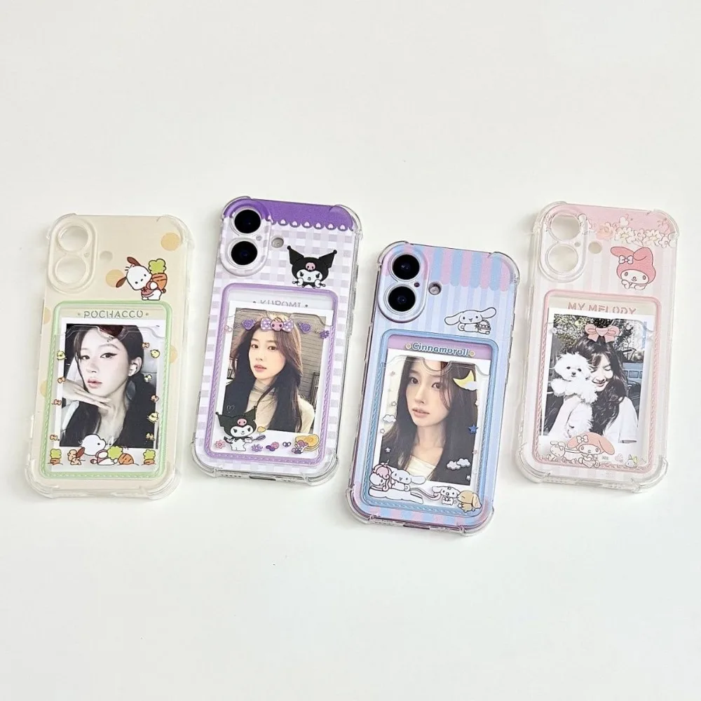 Anime cute cartoon cat and dog card holder transparent phone case suitable for iPhone 16 13 17 15 Pro Max 14 Plus anti-fall girl