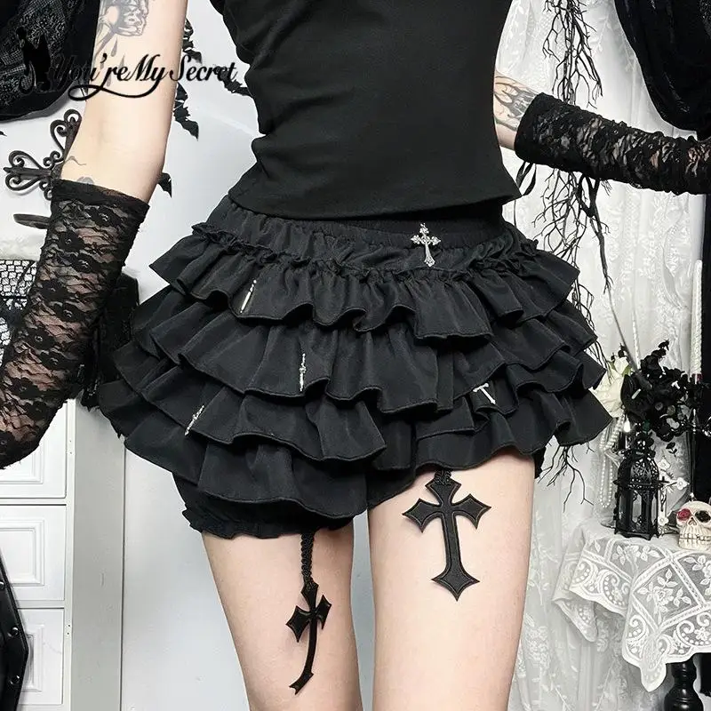 

[Ты мой секрет] Юбки Y2K Незрывная пышная юбка Готический панк Крест Лоскутные плиссированные юбки Женская одежда Вечернее платье