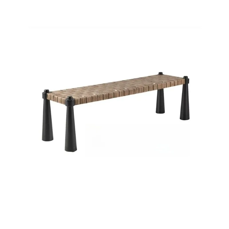 Medieval solid wood rattan shoe changing stool, Nordic bedroom bedside stool