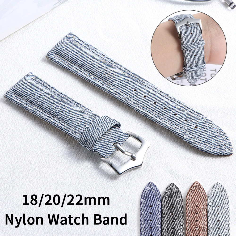 18mm 20mm 22mm Denim Canvas Uhrenarmband für Seiko für Omega Vintage Weiches Nylon Armband SmartWatch Armband Universal Armband