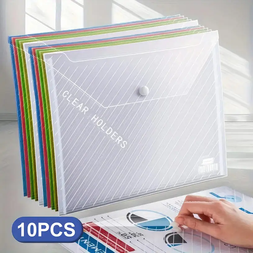 

10PCS File folder, A4 snap plastic file folder waterproof storage for materials and test papers pp file folder and document bag