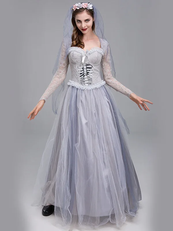 

Костюм невесты-призрака на Хэллоуин: готическое свадебное платье, жуткий призрачный наряд для вечеринок на Хэллоуин