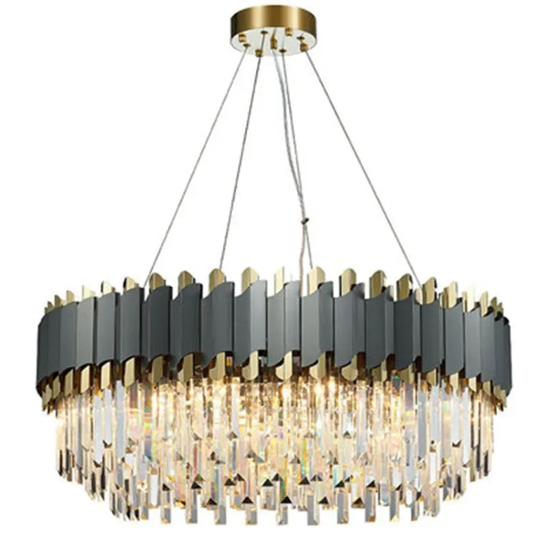 Imagem -04 - Luxo Moderno Led Crystal Chandelier Pendurado Pingente Luminária Aço Inoxidável Dourado Preto k9 Crystal Suspension