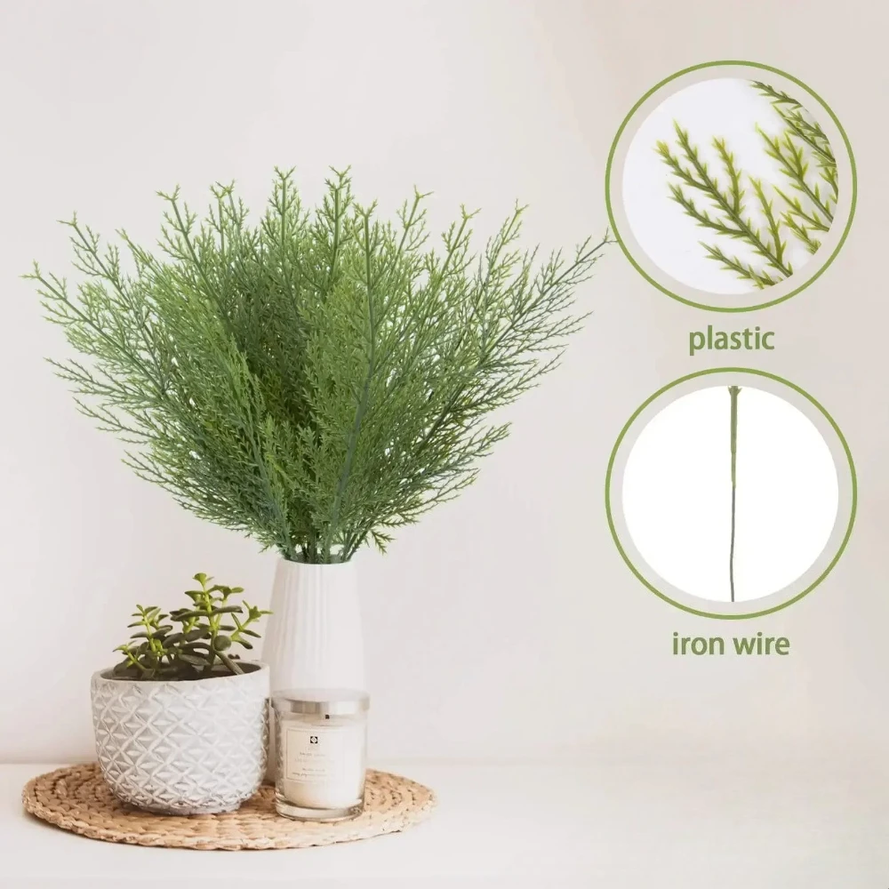 24pcs Artificial Pine Branches Faux Green Fir Needle Stems Realistic Fake Pine for DIY Craft Wreath Garland Home Garden Decor