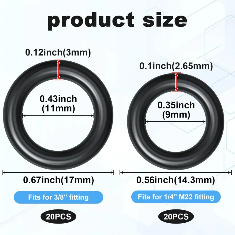 40 حلقات دائرية لغسالة الضغط الكهربائية 1/4 بوصة، 3/8 بوصة، M22 وصلة توصيل سريعة (20 قطعة 1/4 + 20 قطعة #2
