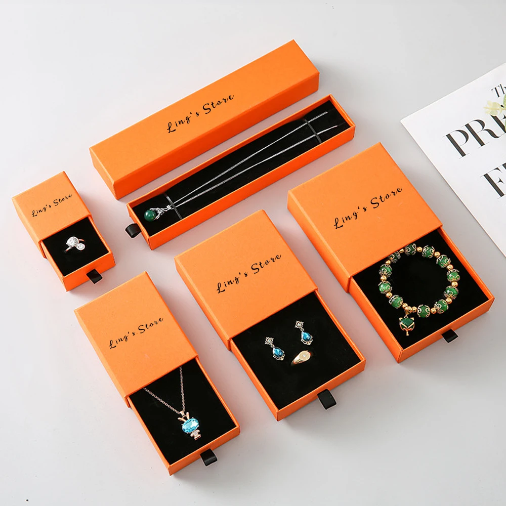 

50Pcs Personalized Logo Jewelry Drawer Box Rings Earrings Pendant Bracelet Necklace Organizer Gift Packaging Watch Bag Packaging