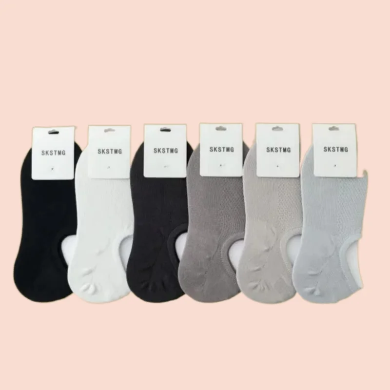 Chaussettes en coton coordonnantes en silicone pour documents solides, maille fine, respirantes, peu profondes, coupe invisible, bateau, été, 5/10, 2024 paires