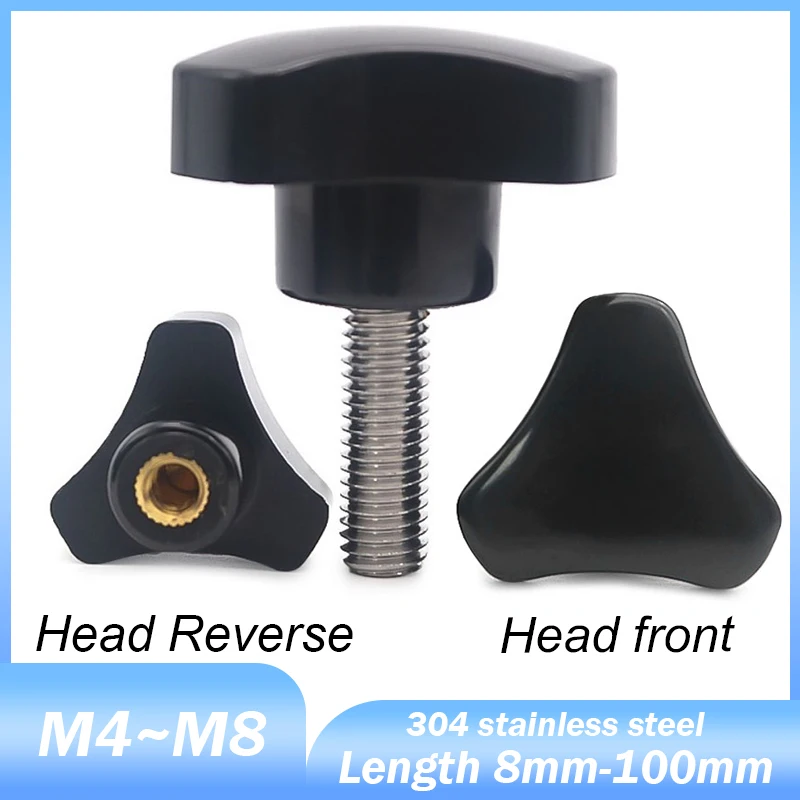 1/2Pcs 304 Stainless Steel Triangle Handle Hand Screw M4 M5 M6 M8 Head Bakelite Hand Tighten Thumb Screw Plastic Head Bolt
