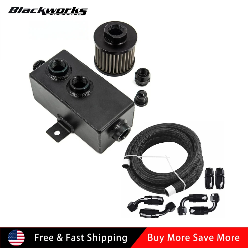 

1L Oil Catch Can Reservoir Tank Breather Filter Baffled+10AN Fuel Line Kit