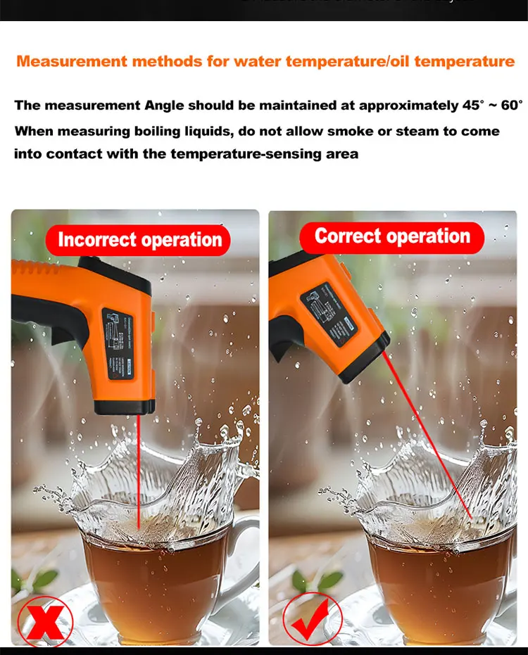 Hochempfindliche digitale Infrarot-Messpistole, Hygrometer, Hintergrundbeleuchtung, Bildschirm, Laserpositionierung, berührungslose Temperatur – Detail 12