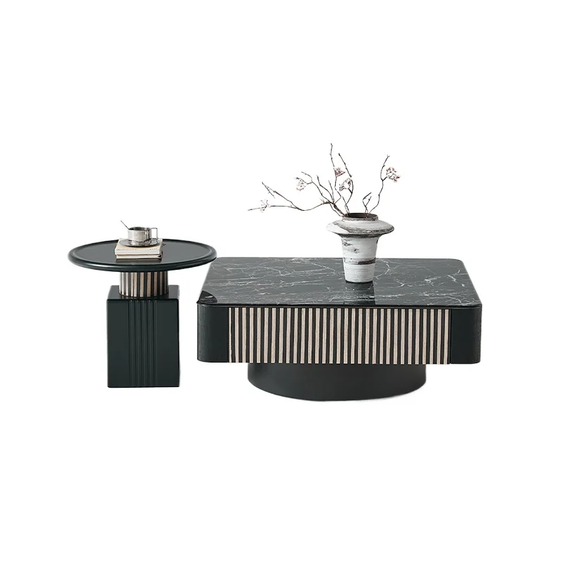 LH marble living room side few combination light luxury vertical pattern metal splicing rock slab coffee table