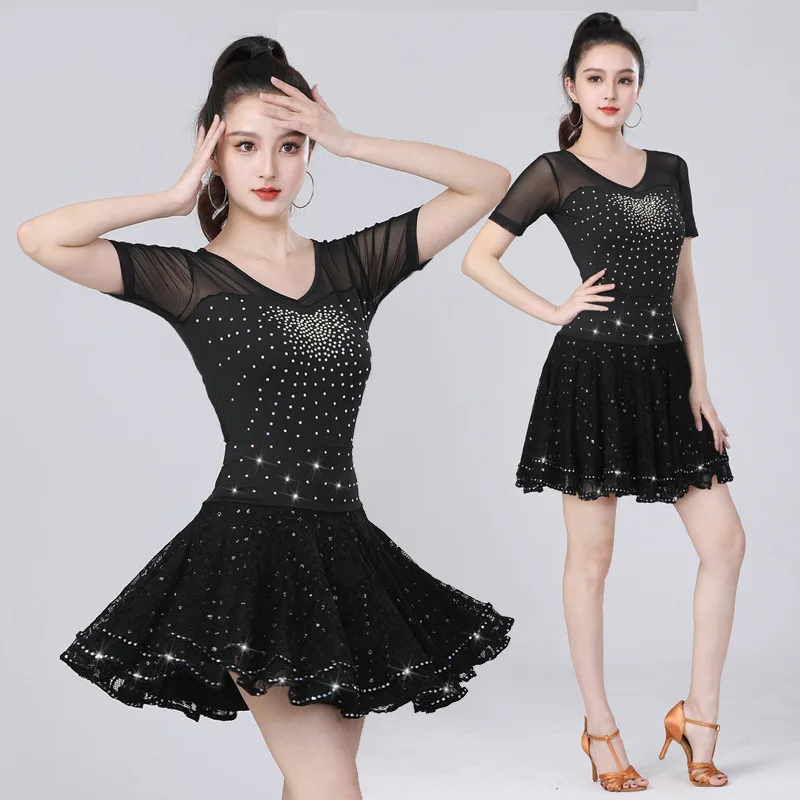

Новый облегающий костюм для латинских и бальных танцев с полной юбкой, наряд для бальных танцев для женщин, костюм для выступлений для взрослых