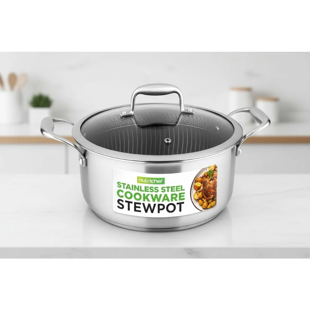 

5QT Stainless Steel Stew Pot with Non-Stick Coating, Induction Ready, Scratch-Resistant for Home Chefs
