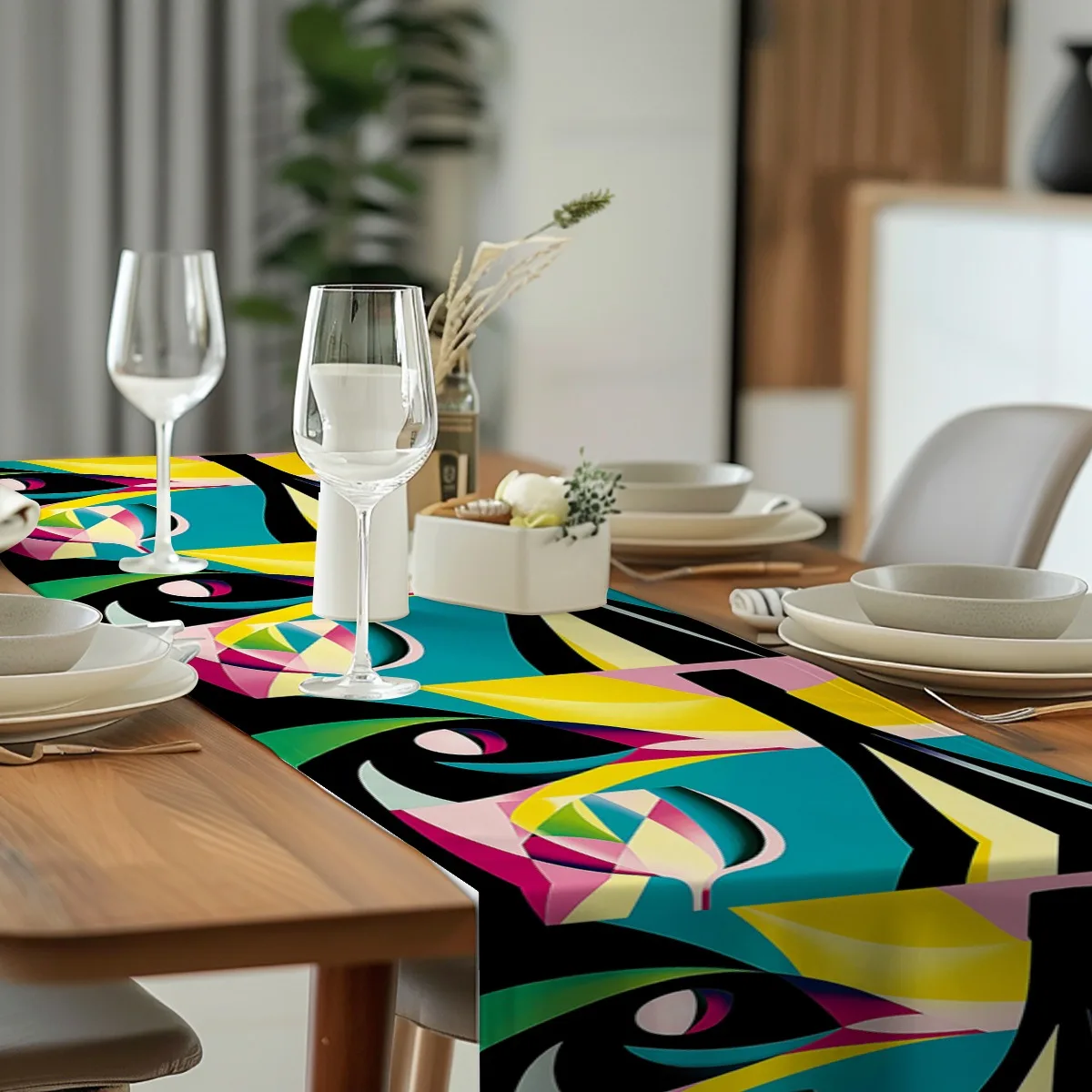 decor table runner Abstract Floral Modern Art Print Table Flag for wedding,Restaurant,Holiday Gathering New Year,Birthdays