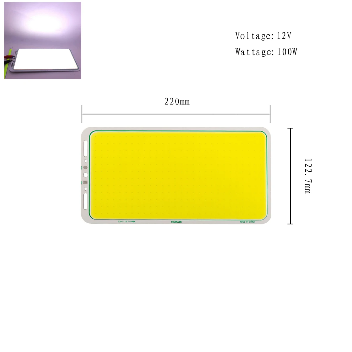 12V-24V High Power 100W LED COB Panel Light Bulbs White Flip Chips Balanced 220X120mm Outdoor Work Camping DIY Lamp