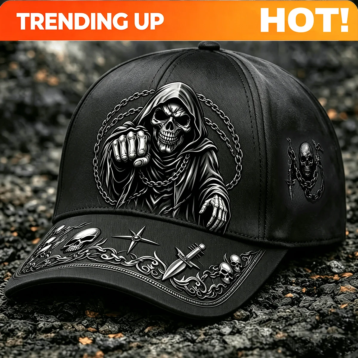 Custom Bleach Chain Fist Baseball Cap, Dark Gothic Skull Hoodie, Bleach Art Chain Star Pattern, Retro Print, Adjustable,