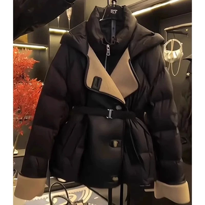 여성용 블랙 후드 코튼 코트 2026 겨울 신상 슬림 웨이스트 파카 패딩 캐주얼 재킷 시크 롱 슬리브 방풍 아우터웨어