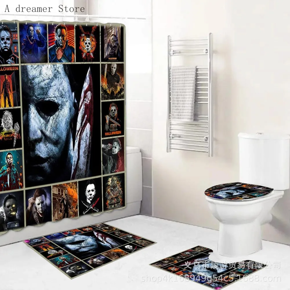 Horror Movies Characters 3D Shower Curtains Waterproof Bathroom Curtain Anti-slip Bath Mat Set Toilet Rugs Carpet