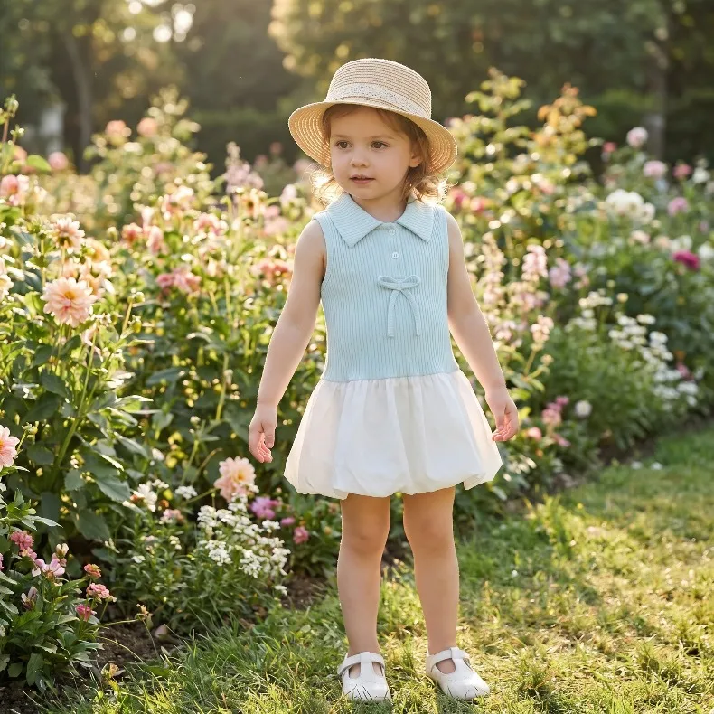 (0-6 Jahre) Sommerkleid für Babymädchen, elegantes himmelblaues ärmelloses Prinzessinnenkleid, Mädchen-Geburtstagskleid mit Schleife, Strand-Sommerkleid, neu – Detail 6