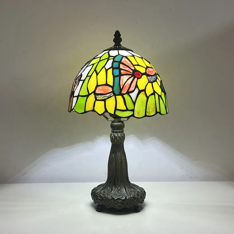 

Настольная лампа в стиле витражей Тиффани, 8 дюймов, с абажуром в виде бабочки и подсолнуха, для чтения и декора дома