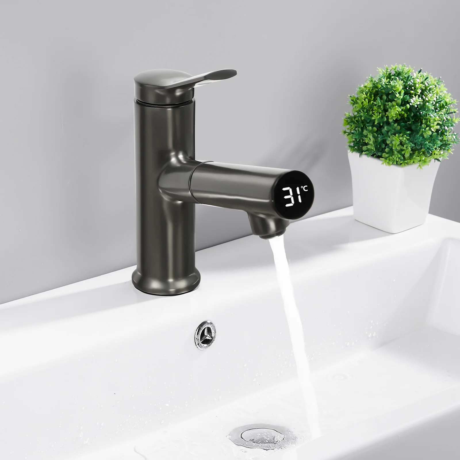 Rubinetto da cucina estraibile, con miscelatore per acqua calda e fredda, doccetta a scomparsa e display LED per la temperatura, valvola in ceramica per lavello da cucina.