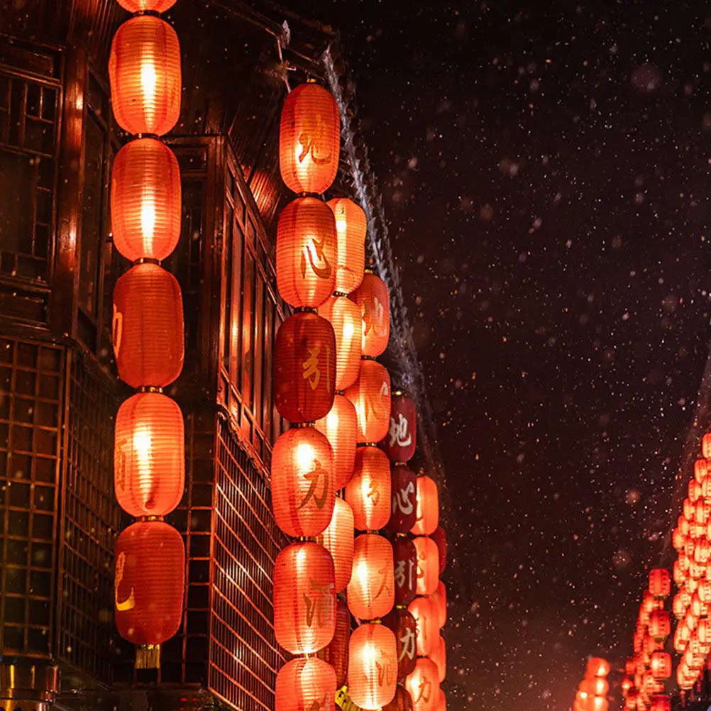 2Pcs Folding Silk Lantern New Year Festival Party Decoration Red Cloth Hanging Lantern for Spring Festival Outdoor