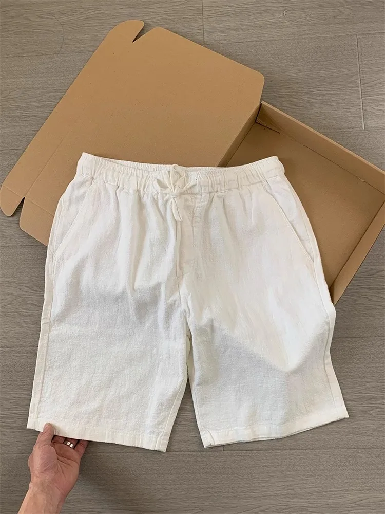 

Белый лен Qui Dry, летняя тонкая дышащая повседневная спортивная одежда, свободная прямая трубка длиной пять четвертей, уличная одежда для мужчин