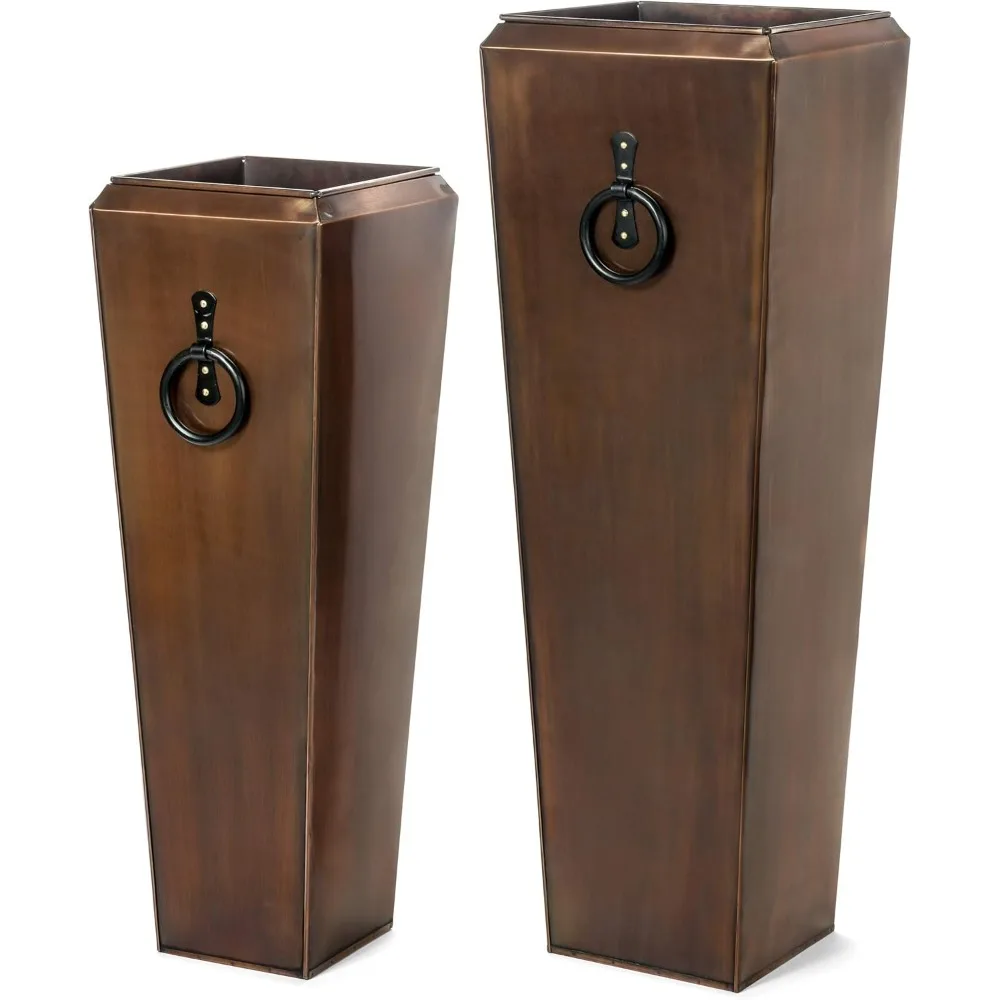 

Tall Planter，Antique Copper Patio Deck Indoor Outdoor Garden Flower Planters Set Of 2，garden Pots & Planters