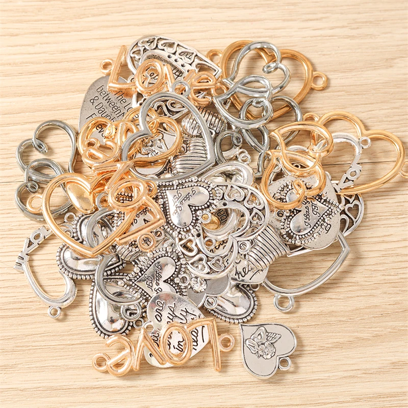 10 Stück niedliche, gemischte Herzanhänger aus Legierung zum Basteln von Halsketten, Ohrringen, Armbändern, DIY-Handarbeiten und Schmuckzubehör – Detail 2