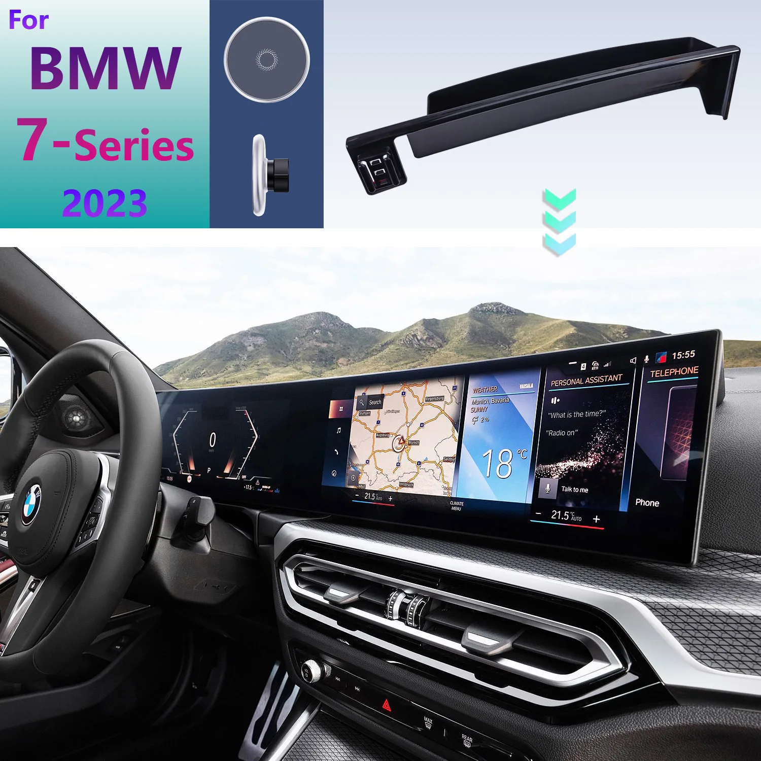 For BMW 7 Series G70 2023 Car Phone Holder Screen Fixed Base Car Magnetic Wireless Charging Stand Car MagSafe Supports Bracket
