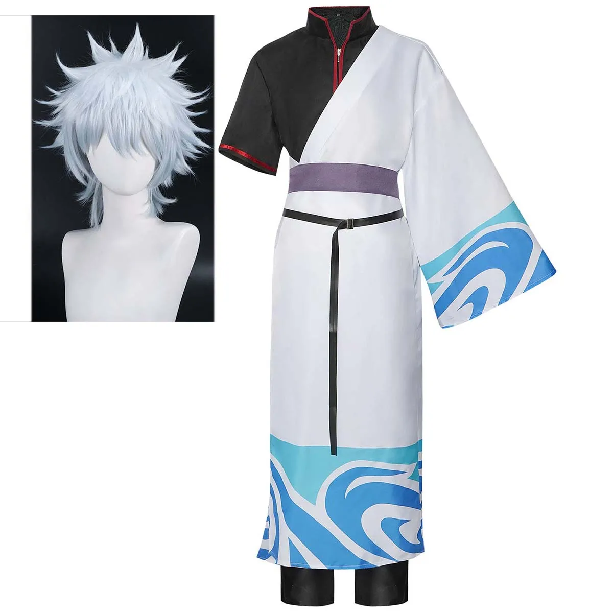 

Anime Gintama Cosplay Silver Soul Sakata Gintoki Kimono Costume Or Wig
