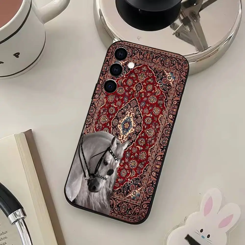 Funda de teléfono Noble con diseño persa de caballo para Samsung Galaxy A73, A72, A71, A70, A53, A52, A51, otras fundas negras suaves