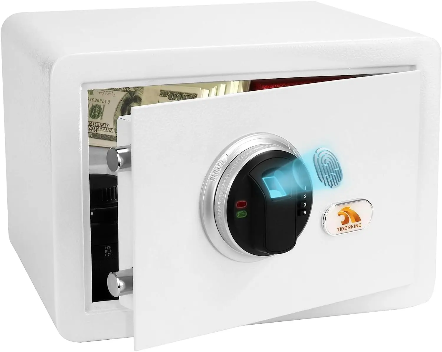 

Biometric Fingerprint Home Safe, 1.2 Cu Ft Digital Security Lock Box, Quick Access Small Safe for Cash Jewelry Documents, White