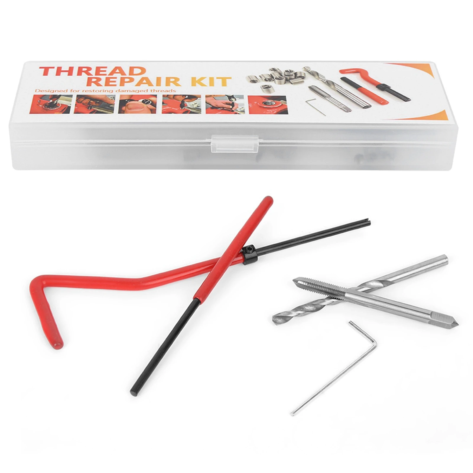 M4 Thread Repair Kit Threading Tool Thread Repair Insert Kit M4 with Transparent Plastic Box for Processing Machinery