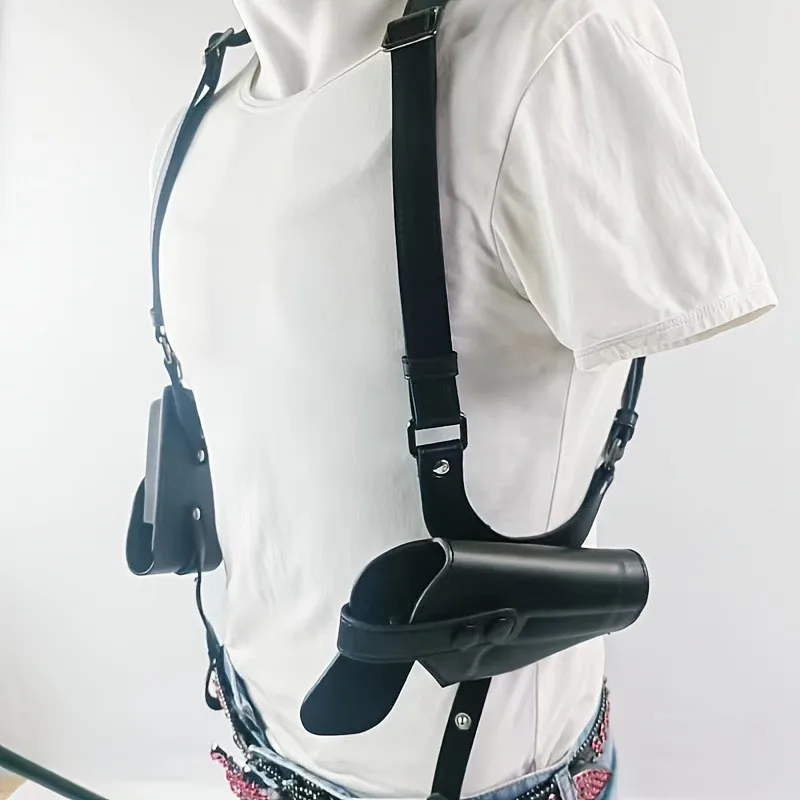 ปรับหนังคู่นิตยสารไหล่ปกปิดปืนพก HOLSTER ด้านข้างสายคล้องปืนกลางแจ้งสายคล้องไหล่ของขวัญเพื่อน