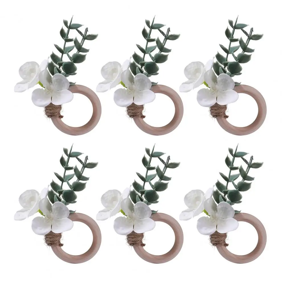 

6Pcs Boho Napkin Rings Fabric Flower Farmhouse Style Napkin Holders Rustic Wooden Napkin Rings for Wedding Table Decoration