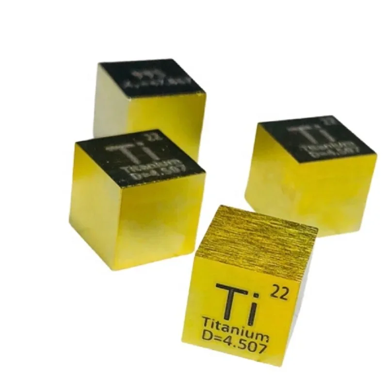 Gold Titanium Cube 10mm 99.5% Pure Density Ti Metal Engraving Element Specimen