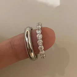 S925 Sterling Silver Simple Versatile Romantic Couple Marriage Proposal Ring Stacked Wearing Full Circle Diamond Men Diamond