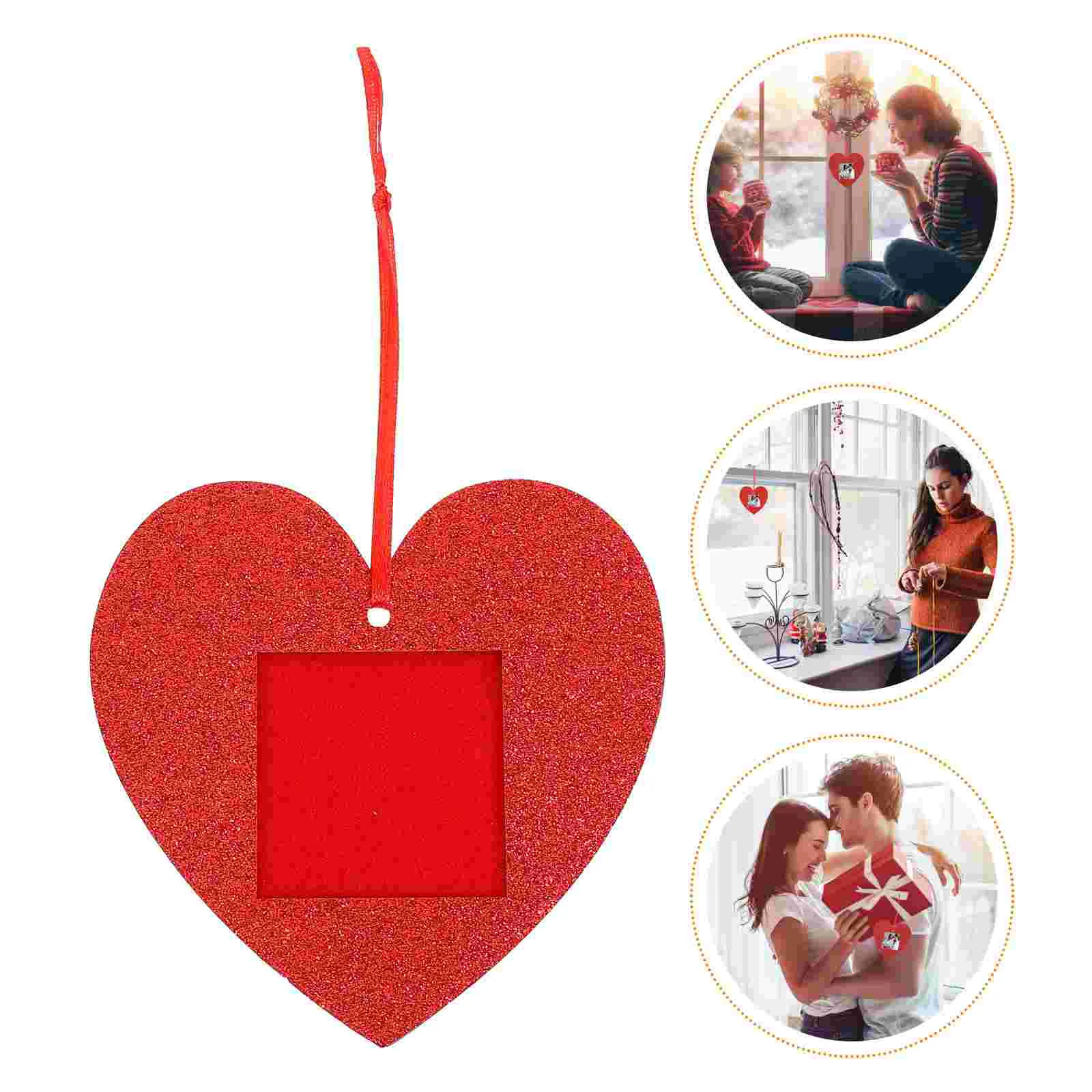 

10 Pcs Heart Charm Photo Frames Mini Picture Felt Glitter Ornaments Hanging Paper