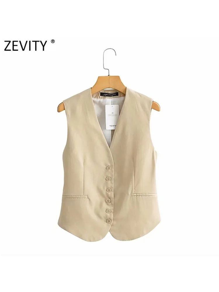 Zevity 2021 Women Fashion Single Breasted Sleeveless Slim Vest Jacket Ladies Business Casual WaistCoat Chic Poplular Tops CT707