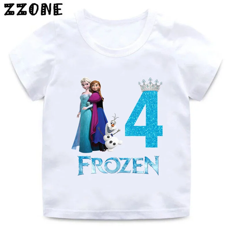 Frozen Anna Elsa Princess Number Print Girls Clothes 1 2 3 4 5 6 7 8 9 Years Birthday Cartoon Kids T shirt Baby Children T-Shirt