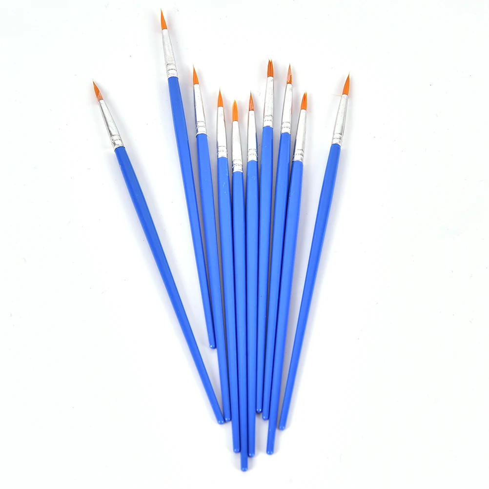 10 Pack Nylon Hair Artist Paint Brushes Acrylic Watercolor Round Thin Hand Tip Paint Brush Watercolor Brushes