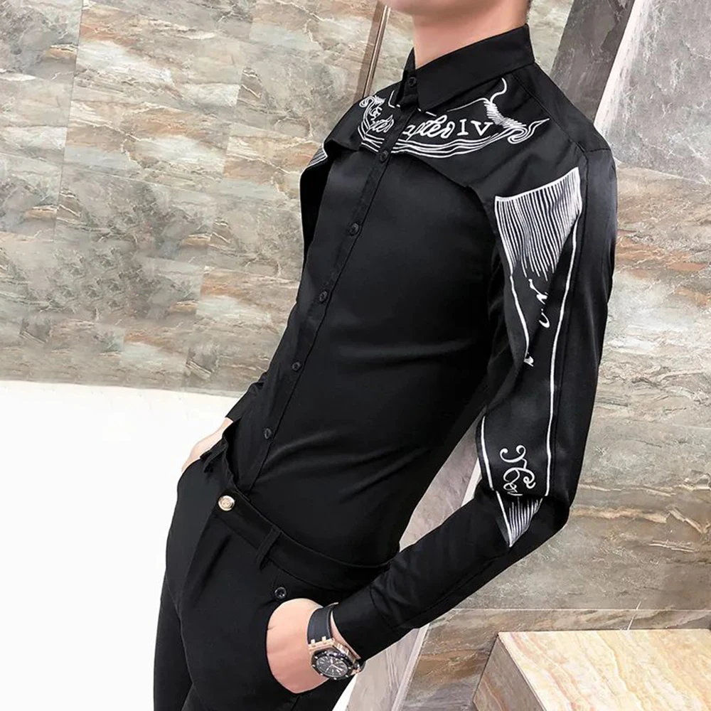 

Mens Slim Fit Spliced Shawl Long Sleeve Shirt Autumn Genderless Fashion Nightclub Personality Party Retro Stage Wear Top Unisex