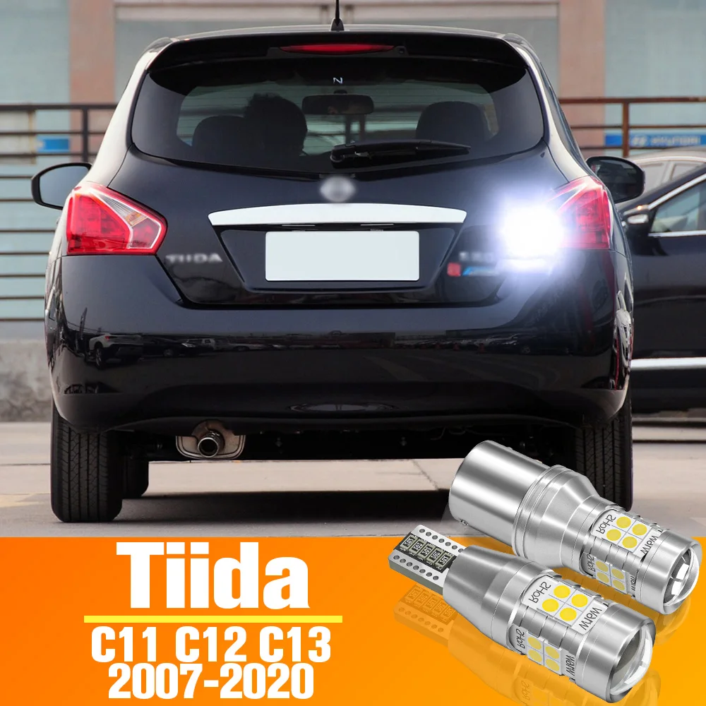 Lampu mundur LED, 2 buah untuk Nissan Tiida C11 C12 C13 Aksesori bohlam 2007-2020 2014 2015 2016 2017 2018 lampu cadangan